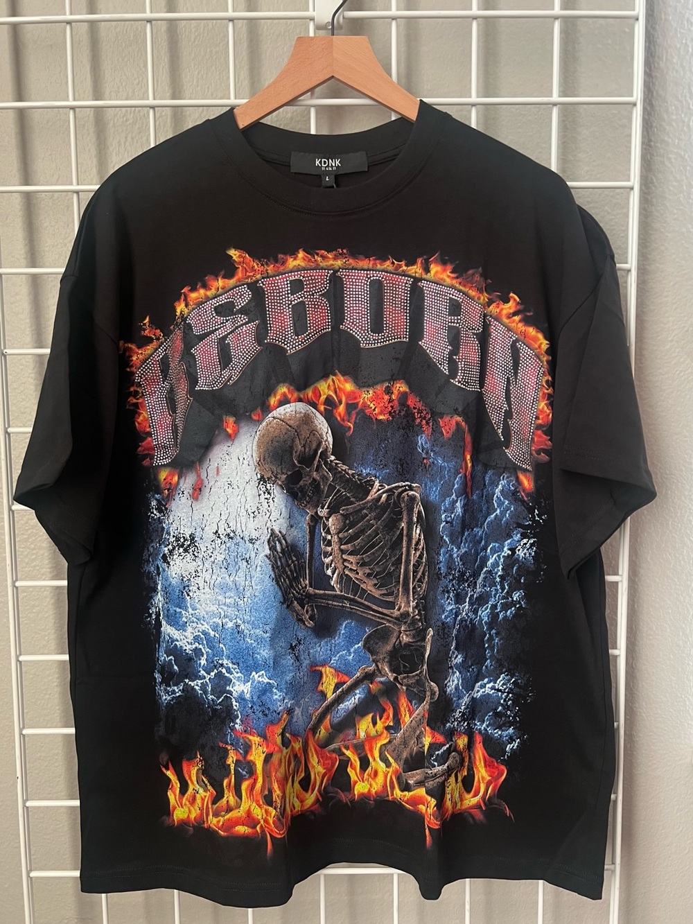 KDNK Men’s Graphic Skeleton Flames Tee Black 'Reborn'